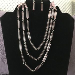 Necklace with 3 Strands & Matching Earrings